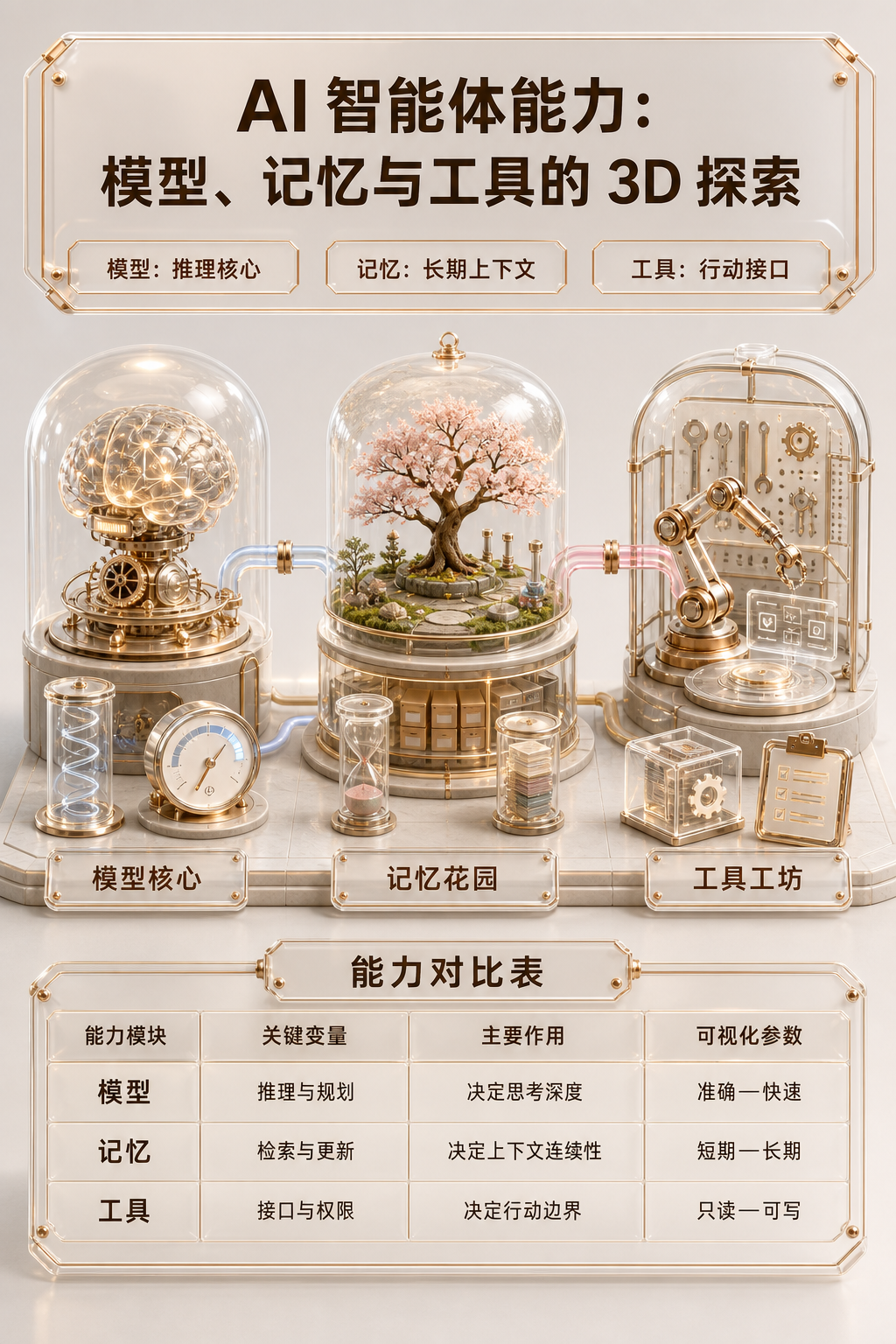 暖雾铜金玻璃 3D 科普信息图 exemplar